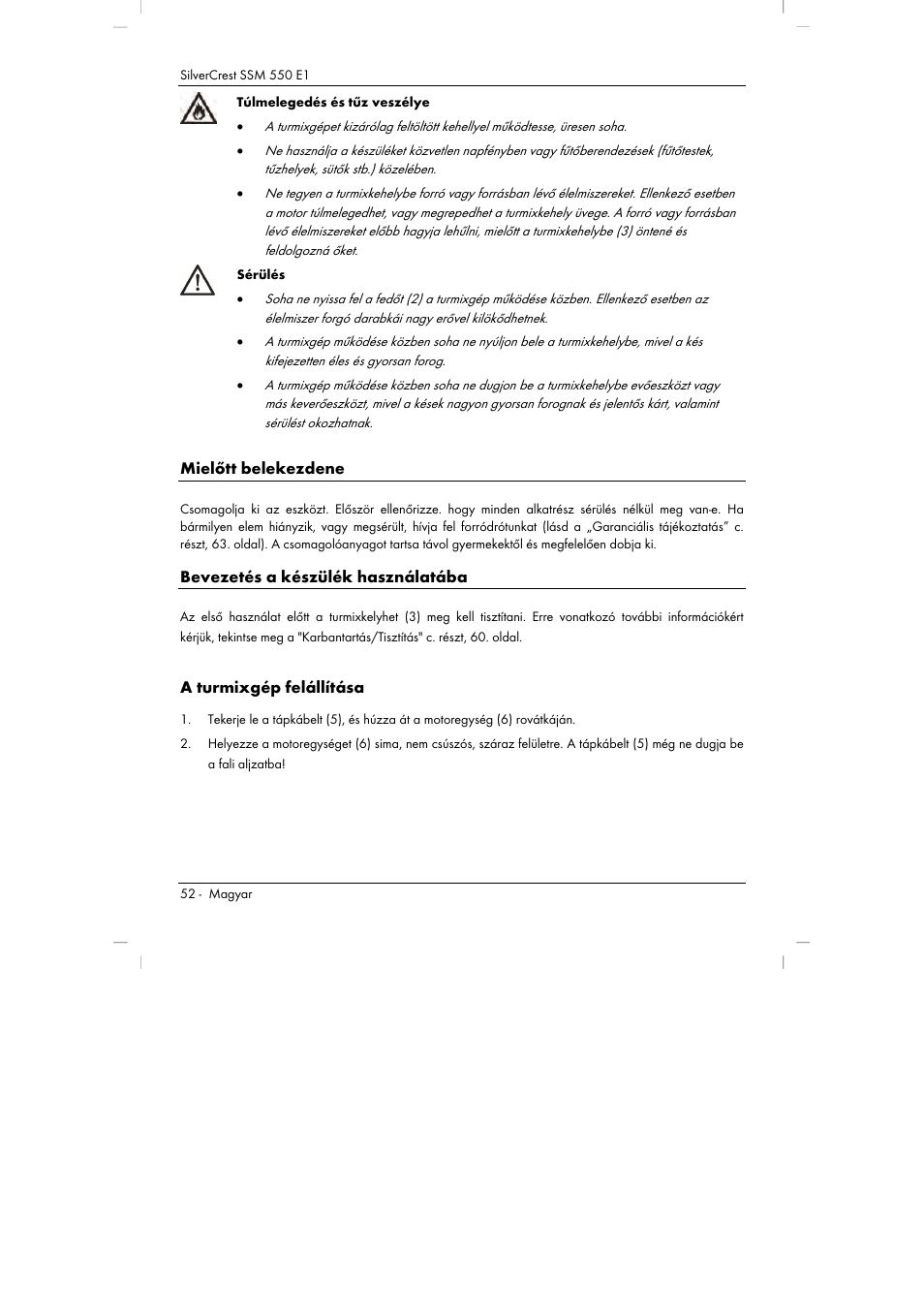 Mielőtt belekezdene, Bevezetés a készülék használatába, A turmixgép felállítása | Silvercrest SSM 550 E1 User Manual | Page 54 / 154