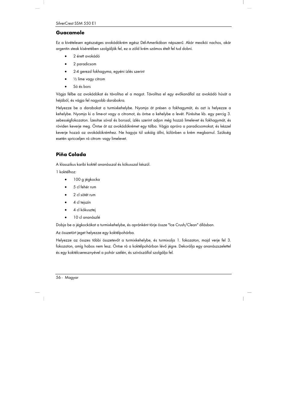 Guacamole, Piña colada | Silvercrest SSM 550 E1 User Manual | Page 58 / 154