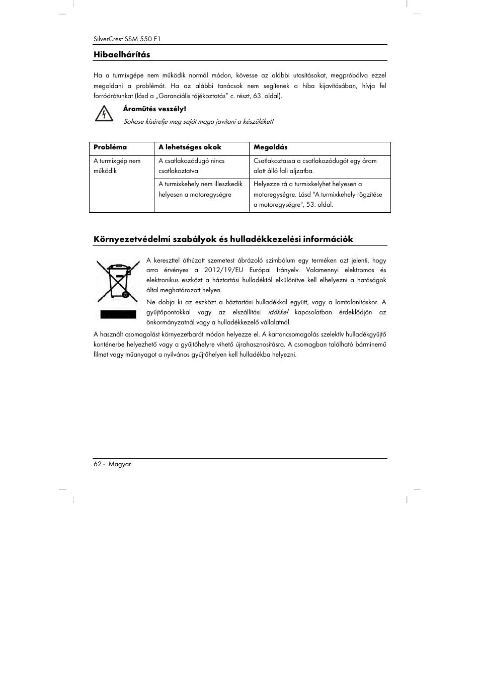 Hibaelhárítás | Silvercrest SSM 550 E1 User Manual | Page 64 / 154