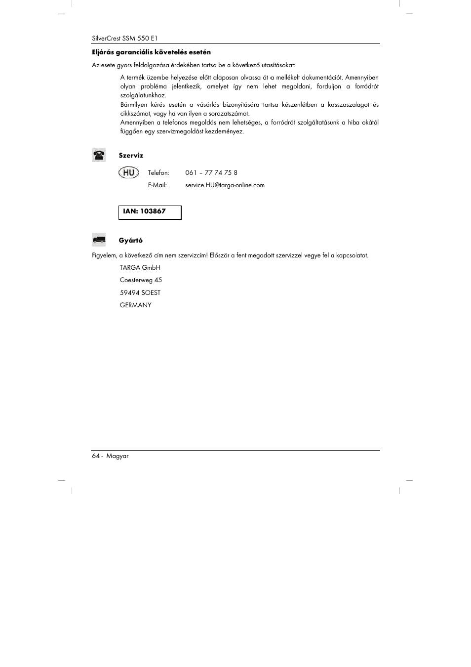 Silvercrest SSM 550 E1 User Manual | Page 66 / 154