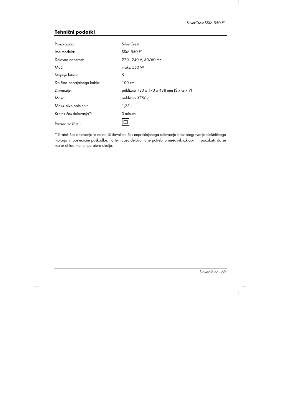 Tehnični podatki | Silvercrest SSM 550 E1 User Manual | Page 71 / 154