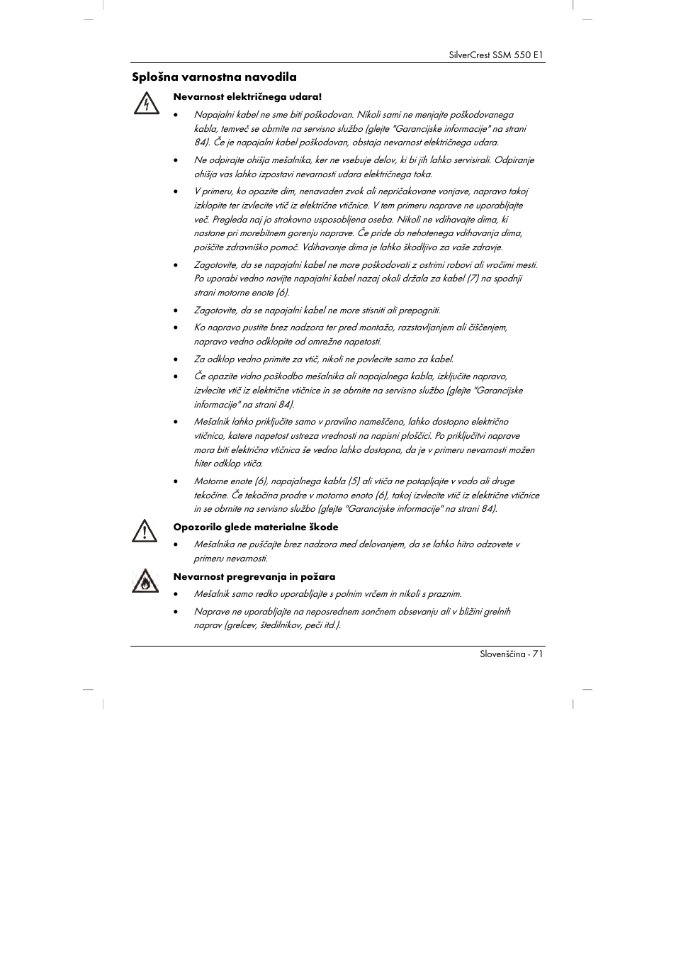 Splošna varnostna navodila | Silvercrest SSM 550 E1 User Manual | Page 73 / 154