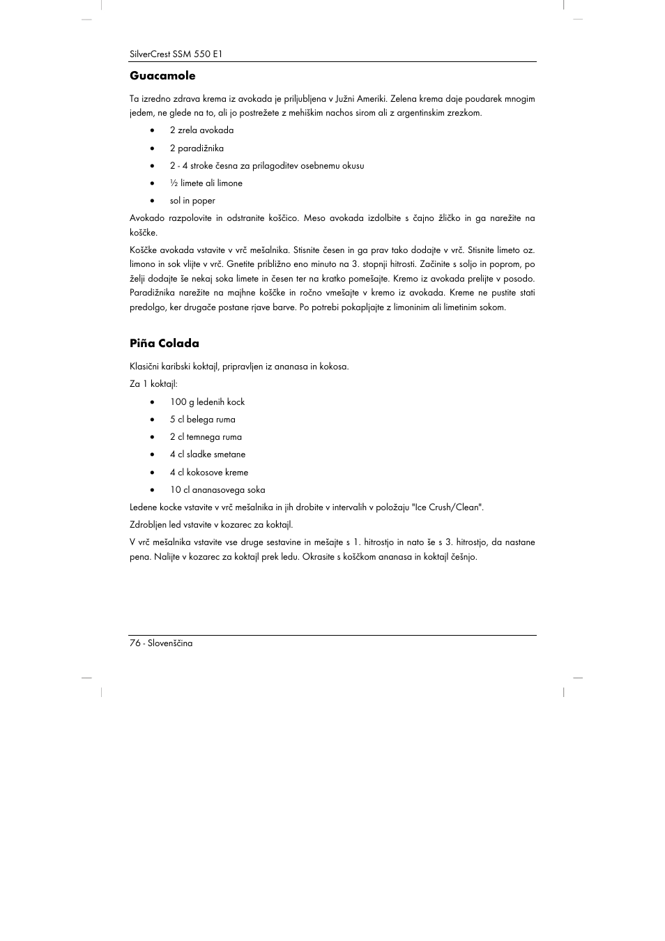 Guacamole, Piña colada | Silvercrest SSM 550 E1 User Manual | Page 78 / 154