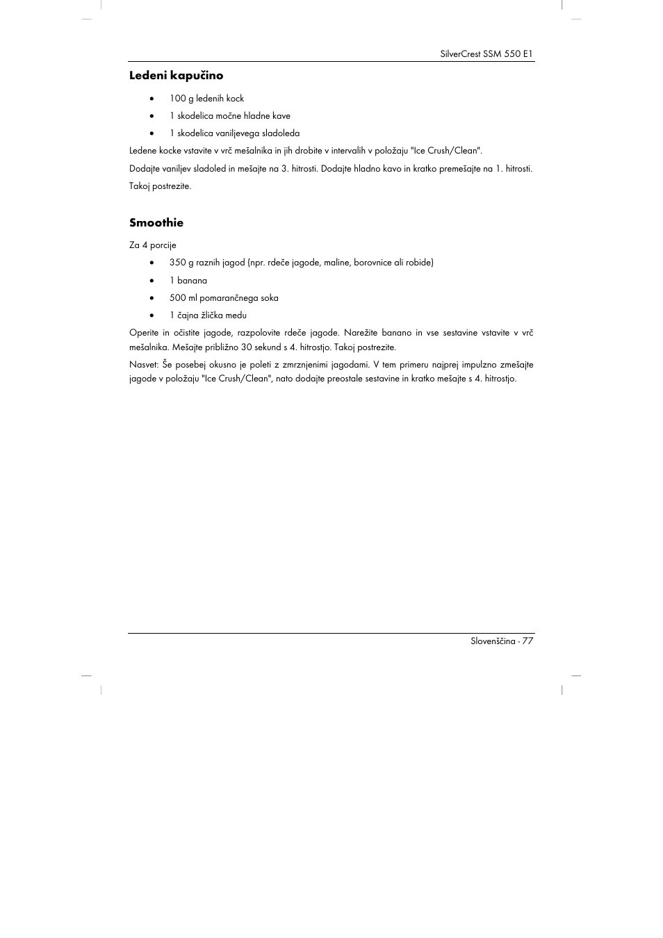 Ledeni kapučino, Smoothie | Silvercrest SSM 550 E1 User Manual | Page 79 / 154