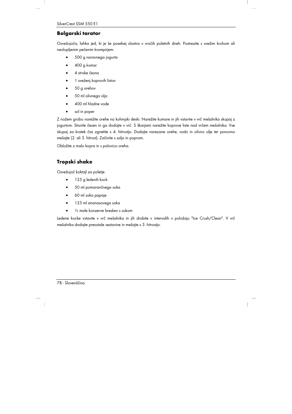 Bolgarski tarator, Tropski shake | Silvercrest SSM 550 E1 User Manual | Page 80 / 154