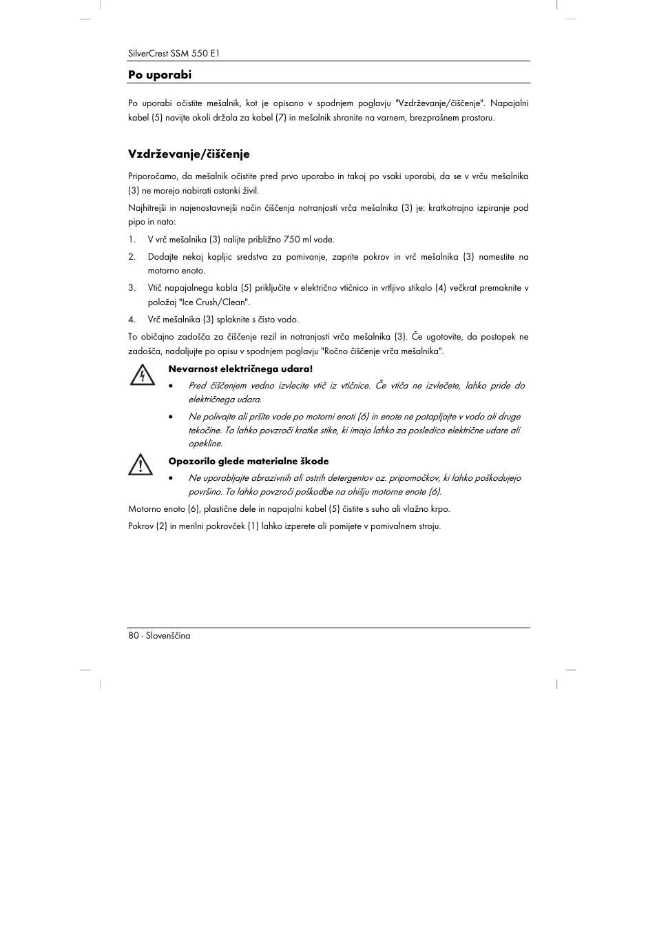 Po uporabi, Vzdrževanje/čiščenje | Silvercrest SSM 550 E1 User Manual | Page 82 / 154