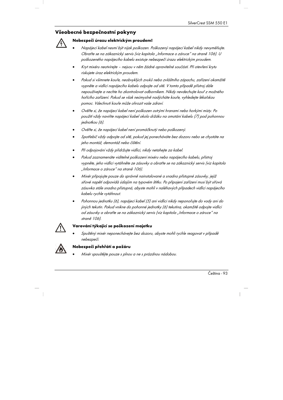 Všeobecné bezpečnostní pokyny | Silvercrest SSM 550 E1 User Manual | Page 95 / 154