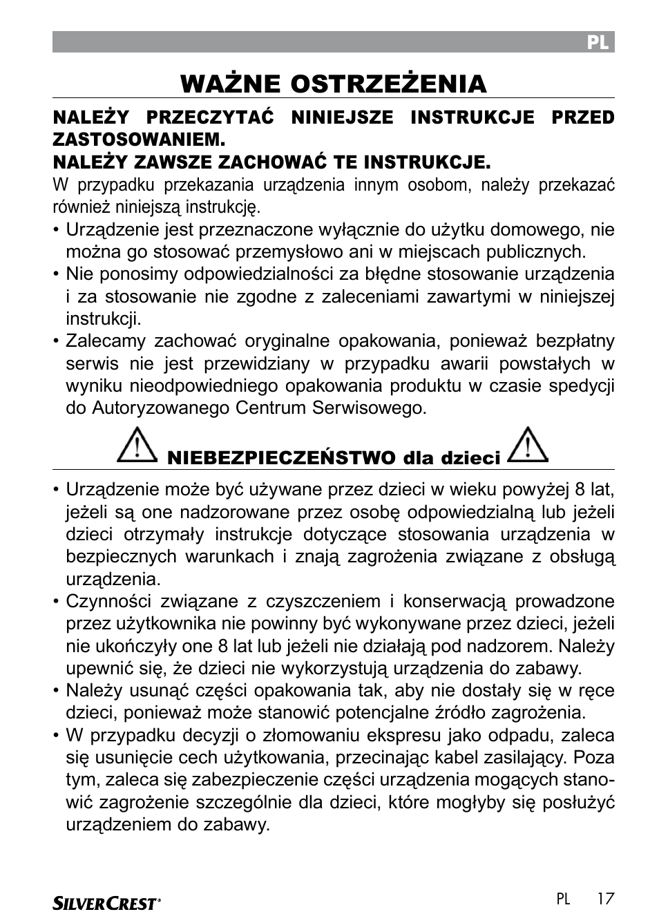 Ważne ostrzeżenia | Silvercrest SEMR 850 A1 User Manual | Page 17 / 91