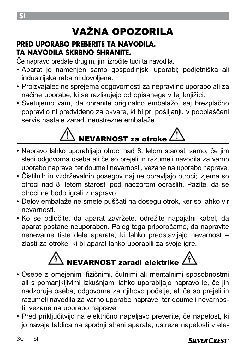 Važna opozorila | Silvercrest SEMR 850 A1 User Manual | Page 30 / 91