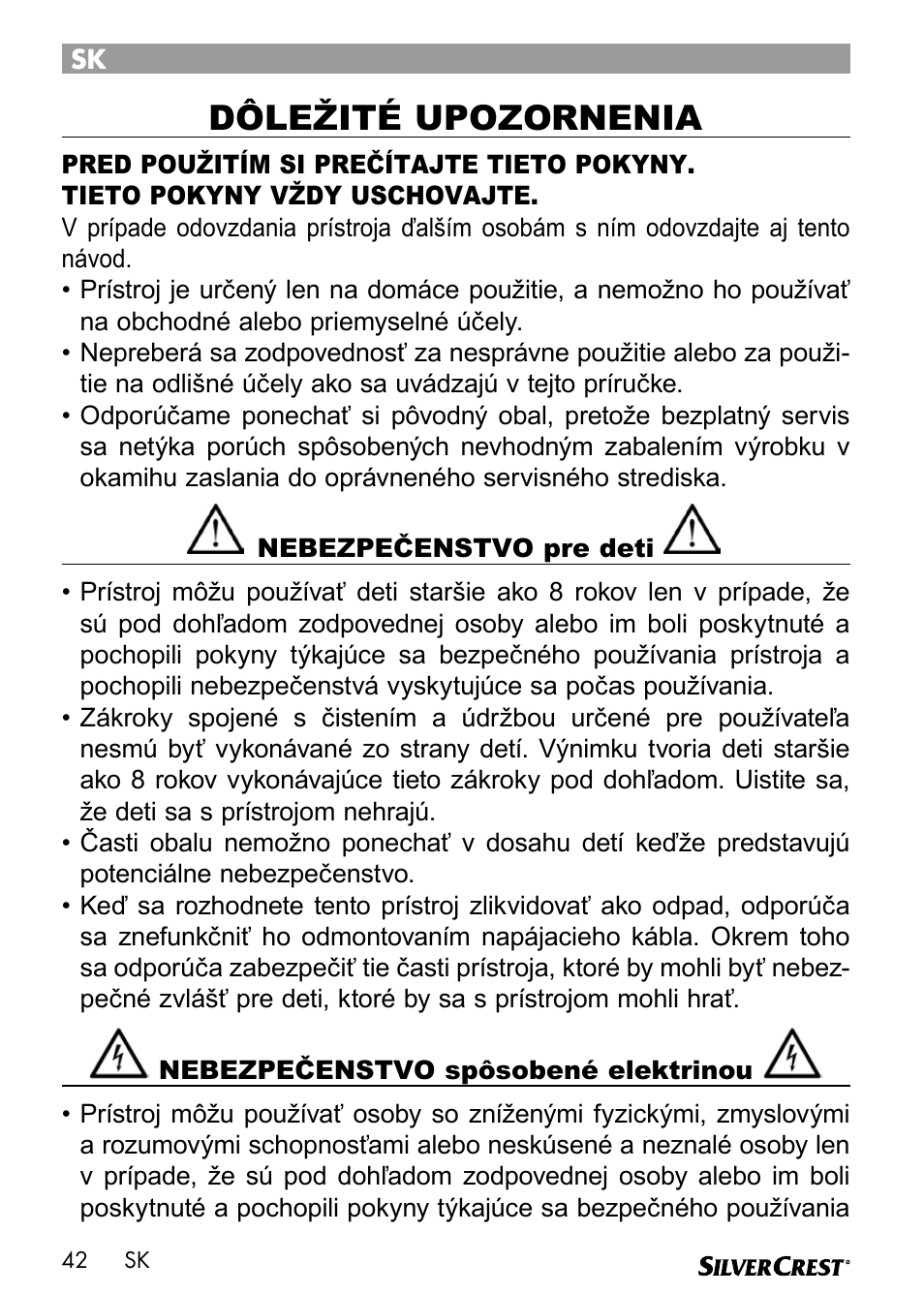 Dôležité upozornenia | Silvercrest SEMR 850 A1 User Manual | Page 42 / 91