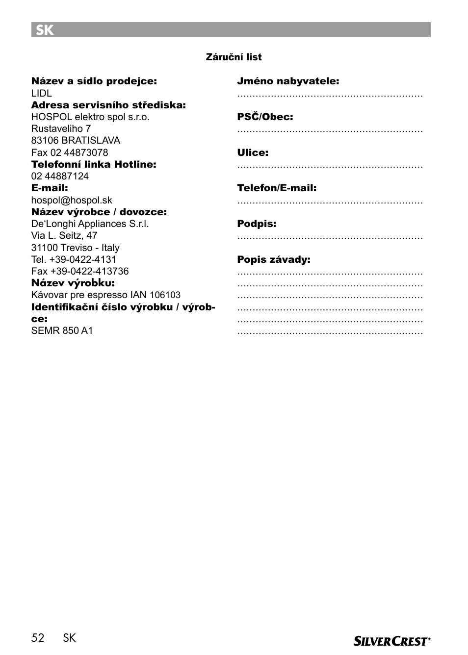 Silvercrest SEMR 850 A1 User Manual | Page 52 / 91