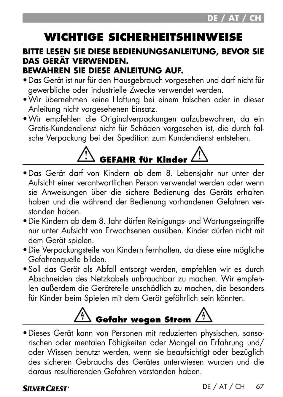 Wichtige sicherheitshinweise | Silvercrest SEMR 850 A1 User Manual | Page 67 / 91