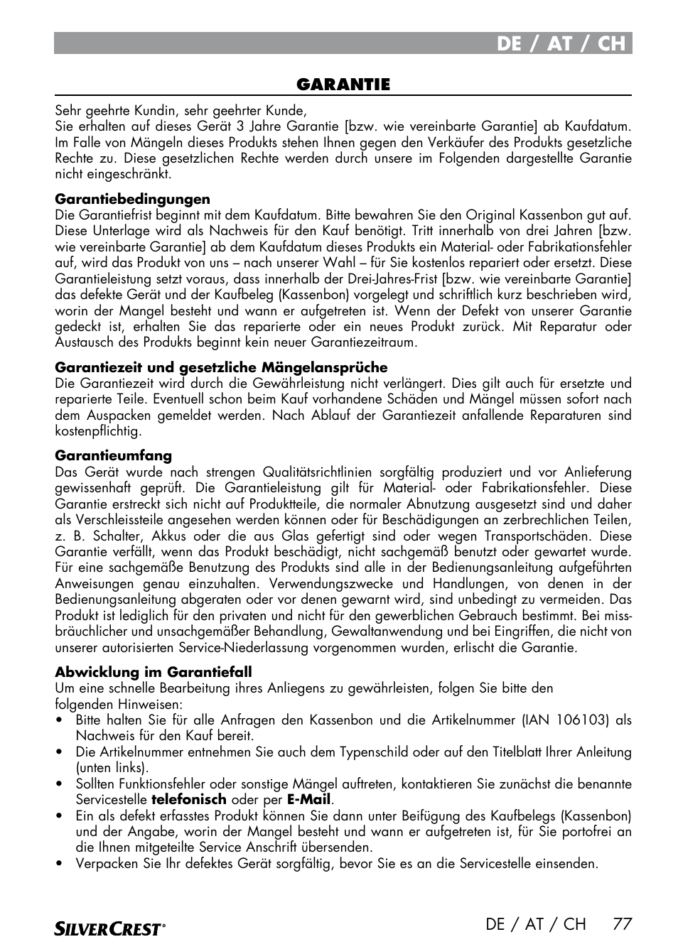 De / at / ch | Silvercrest SEMR 850 A1 User Manual | Page 77 / 91
