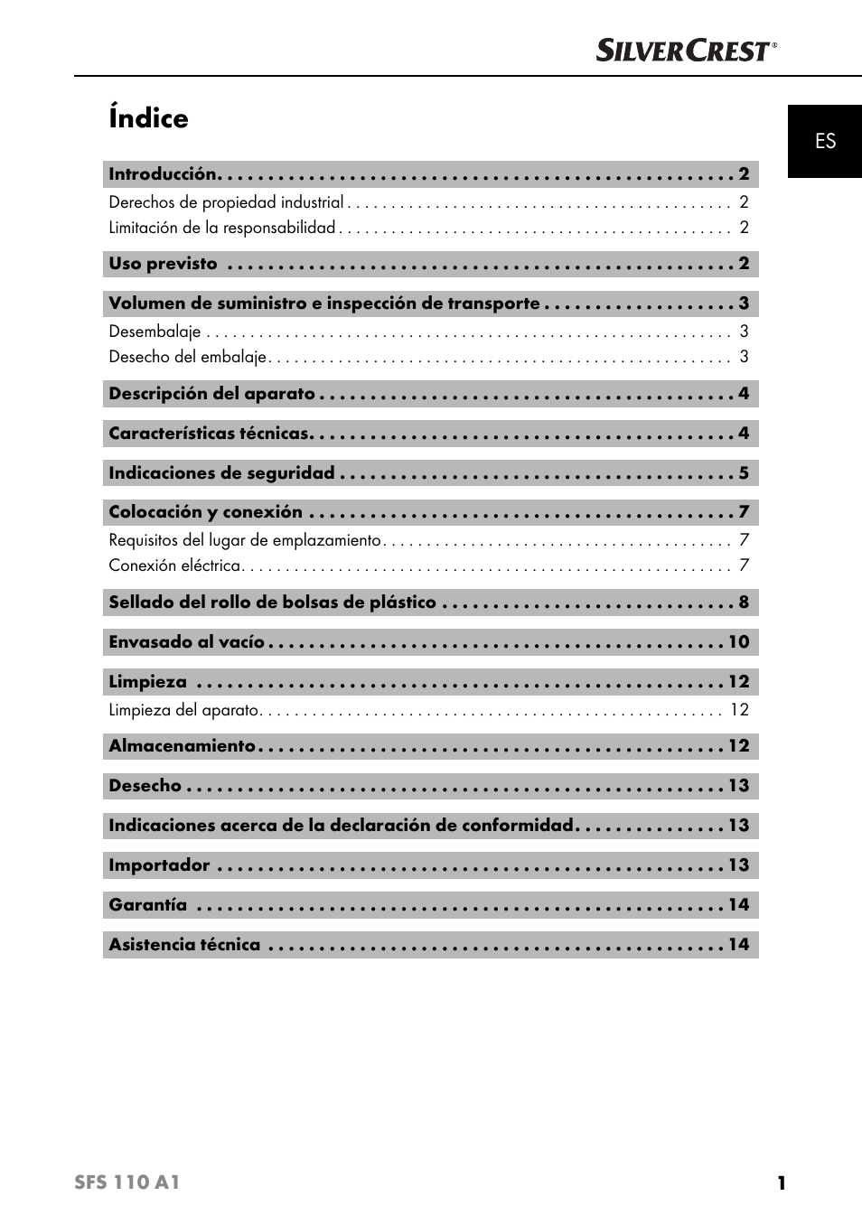 Índice | Silvercrest SFS 110 A1 User Manual | Page 4 / 80