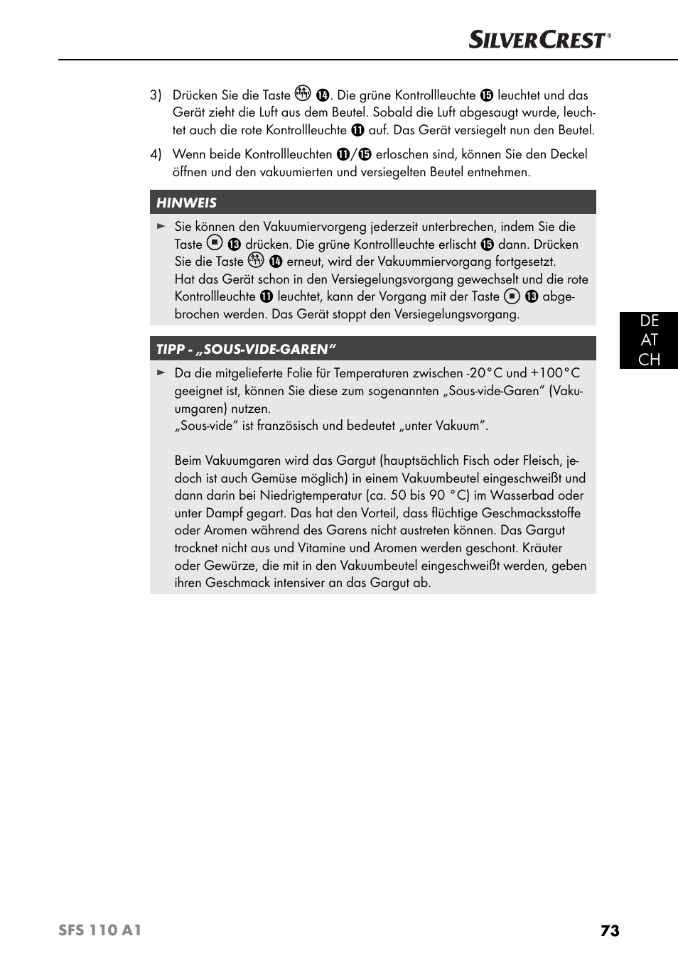 De at ch | Silvercrest SFS 110 A1 User Manual | Page 76 / 80