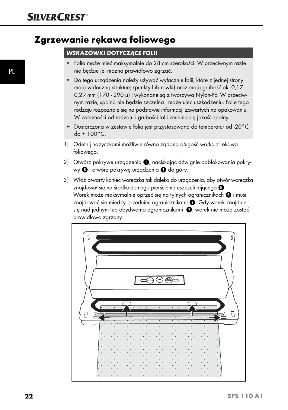 Zgrzewanie rękawa foliowego | Silvercrest SFS 110 A1 User Manual | Page 25 / 112