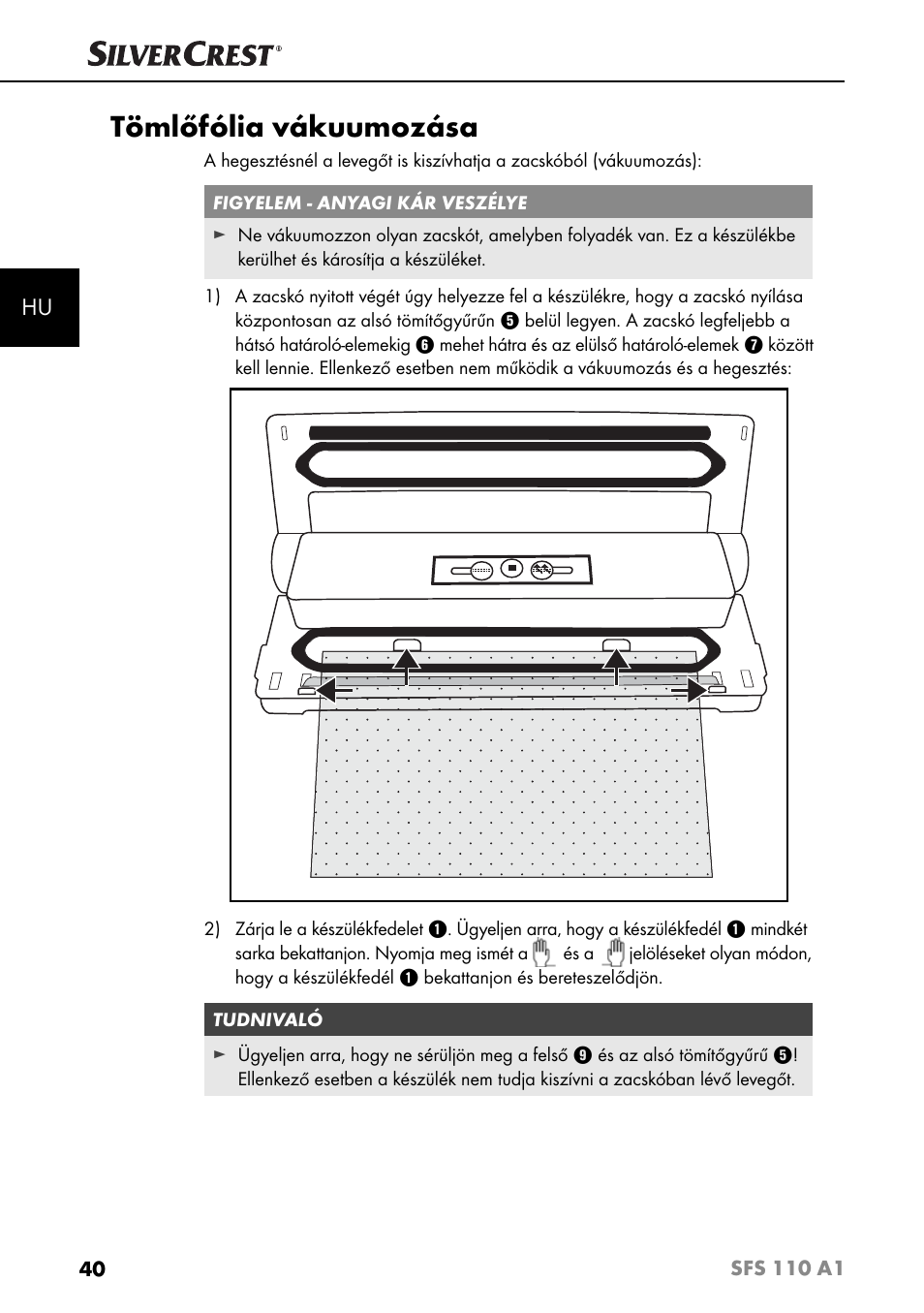 Tömlőfólia vákuumozása | Silvercrest SFS 110 A1 User Manual | Page 43 / 112