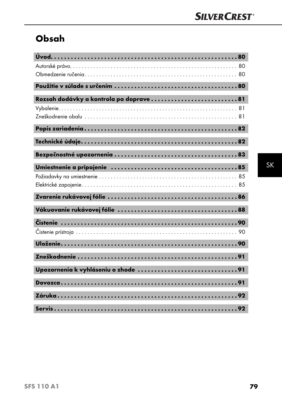 Silvercrest SFS 110 A1 User Manual | Page 82 / 112