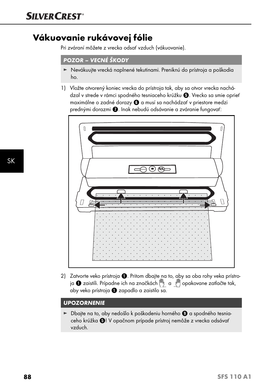 Vákuovanie rukávovej fólie | Silvercrest SFS 110 A1 User Manual | Page 91 / 112