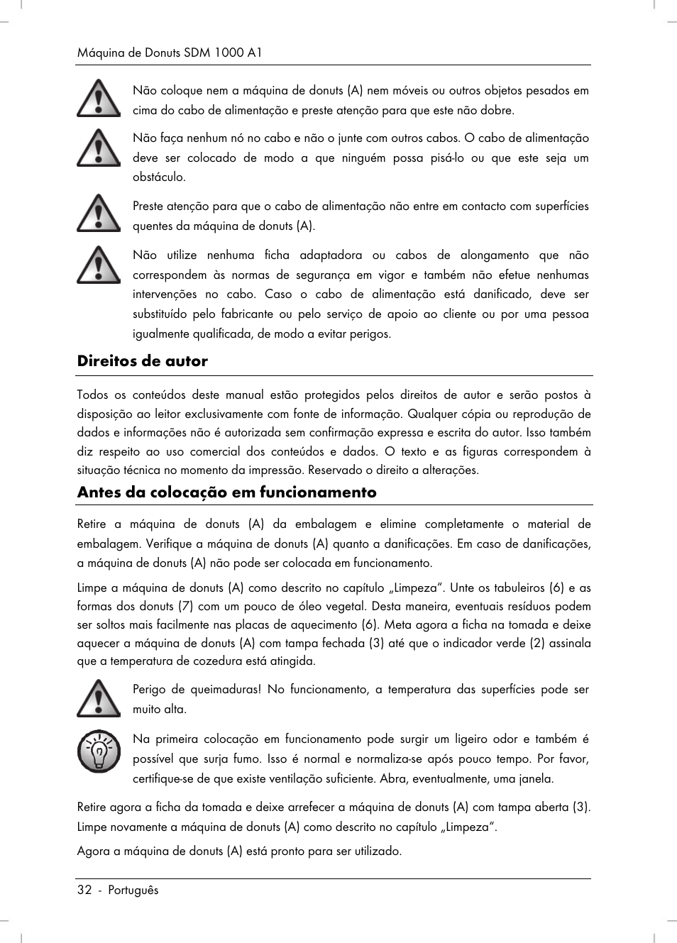 Direitos de autor, Antes da colocação em funcionamento | Silvercrest SDM 1000 A1 User Manual | Page 34 / 70