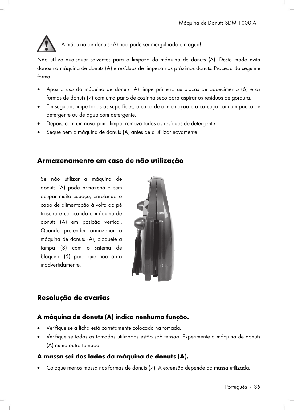 Armazenamento em caso de não utilização, Resolução de avarias | Silvercrest SDM 1000 A1 User Manual | Page 37 / 70