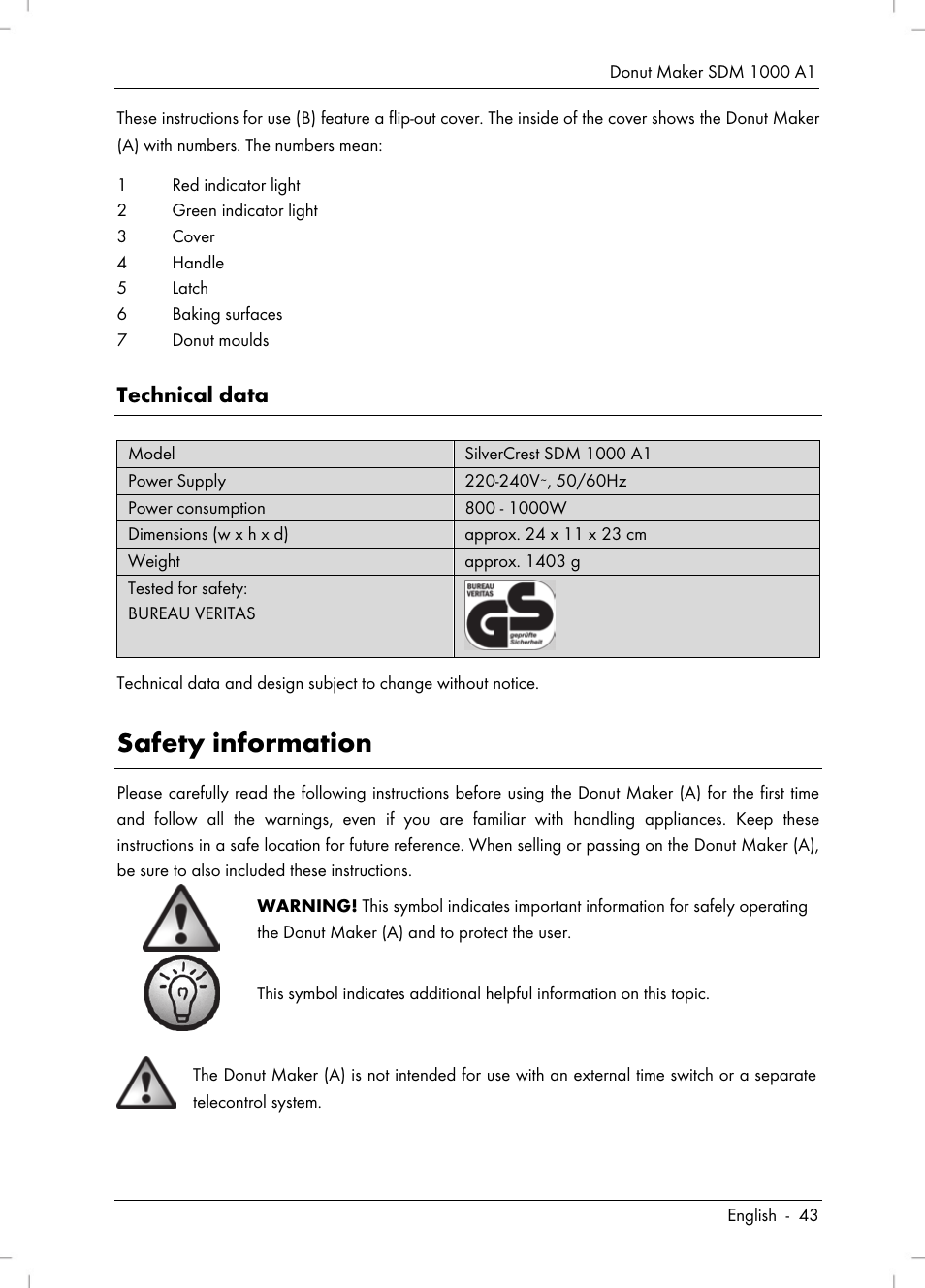 Safety information, Technical data | Silvercrest SDM 1000 A1 User Manual | Page 45 / 70