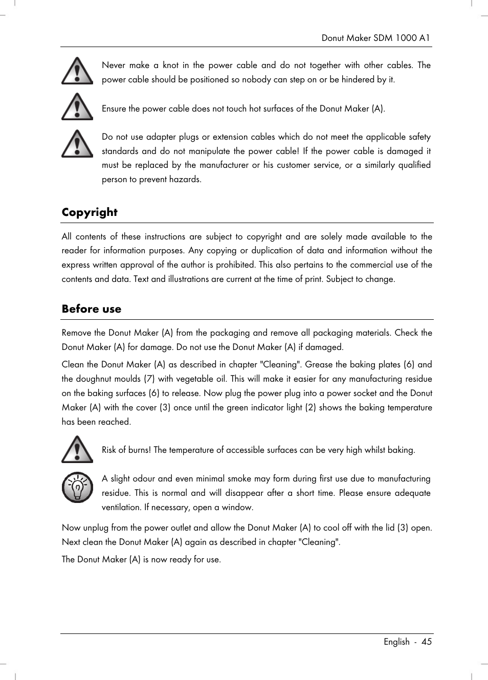 Copyright, Before use | Silvercrest SDM 1000 A1 User Manual | Page 47 / 70