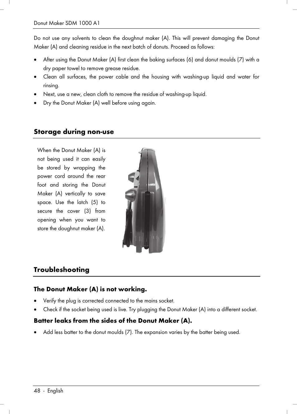 Storage during non-use, Troubleshooting | Silvercrest SDM 1000 A1 User Manual | Page 50 / 70