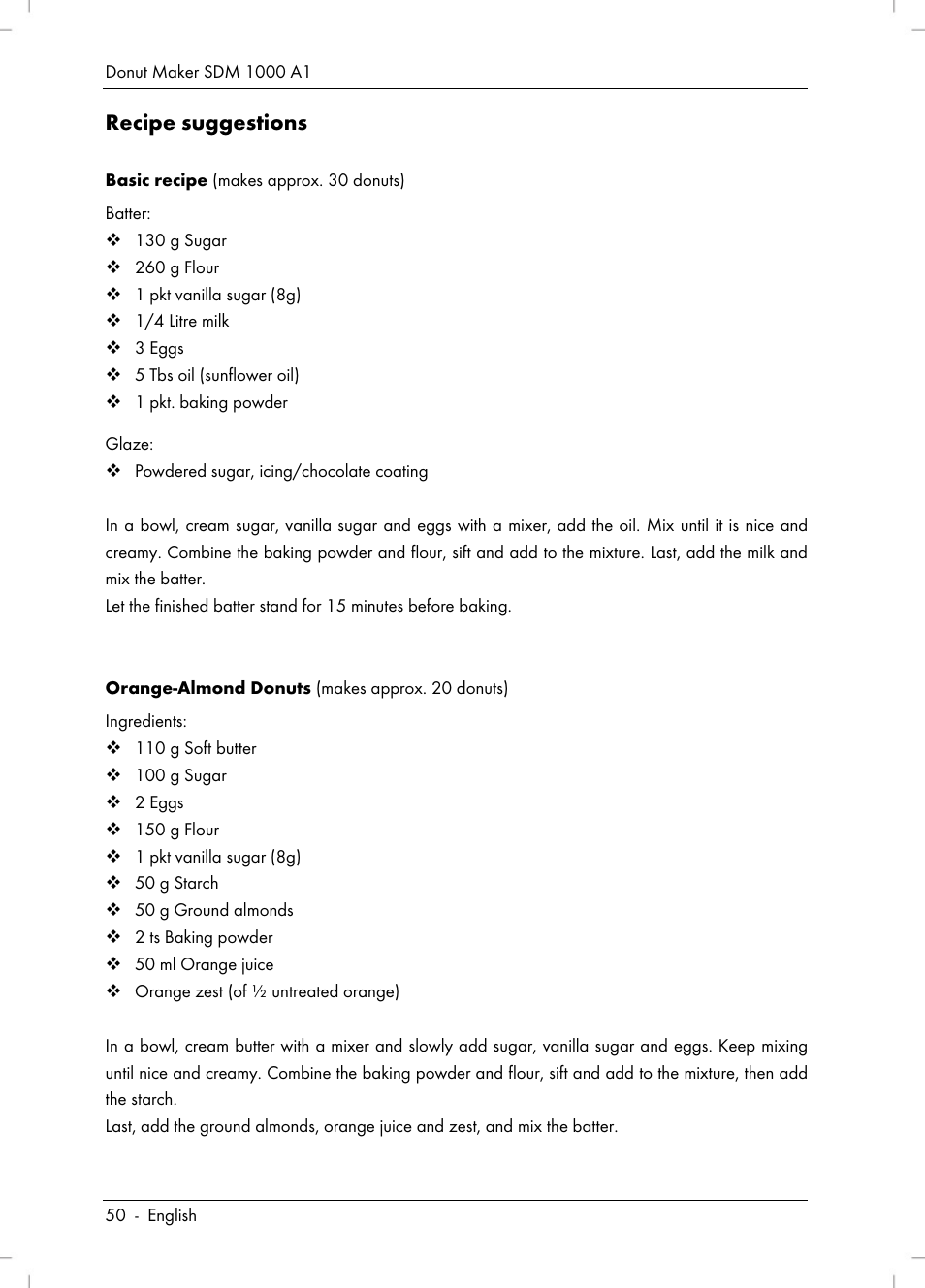 Recipe suggestions | Silvercrest SDM 1000 A1 User Manual | Page 52 / 70