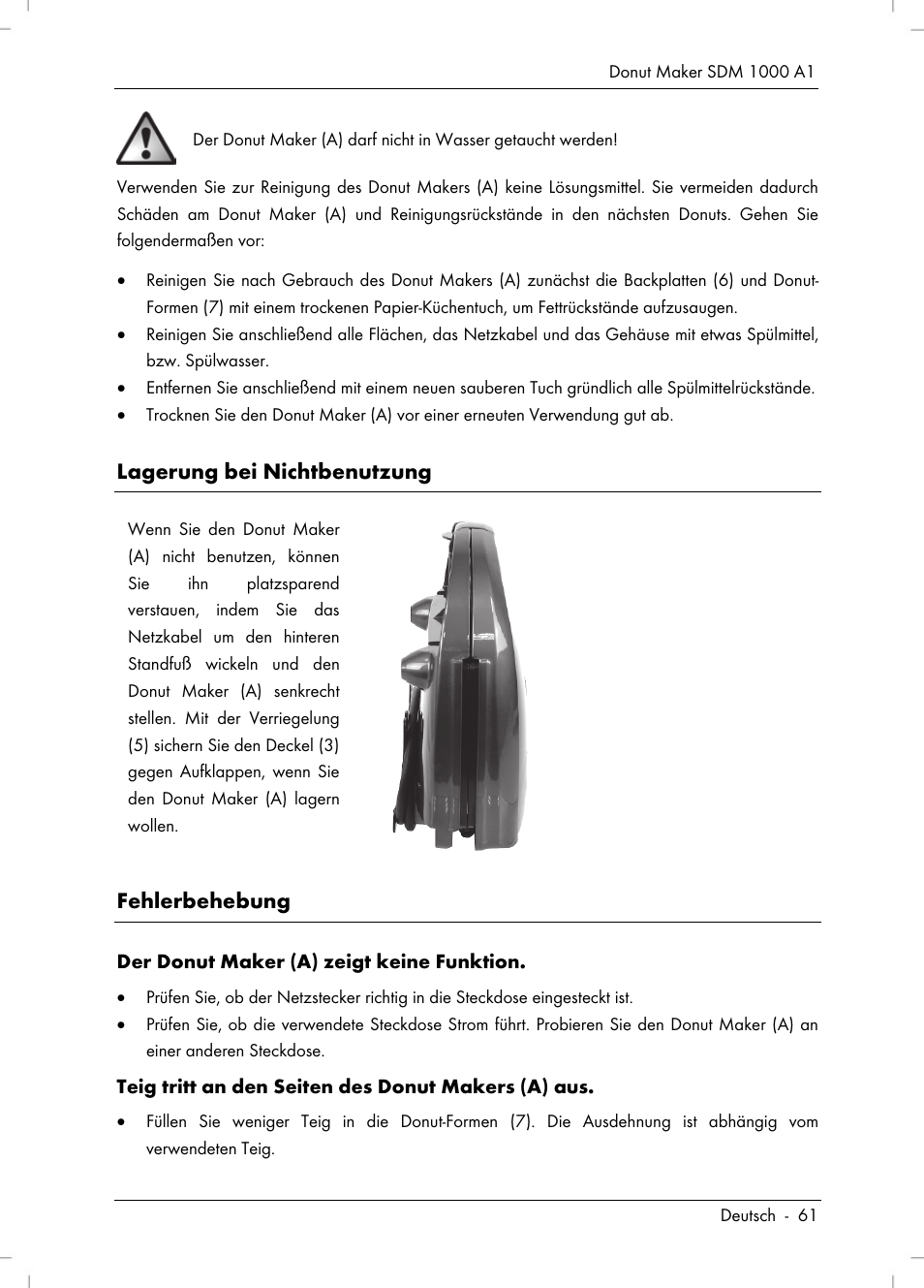 Lagerung bei nichtbenutzung, Fehlerbehebung | Silvercrest SDM 1000 A1 User Manual | Page 63 / 70