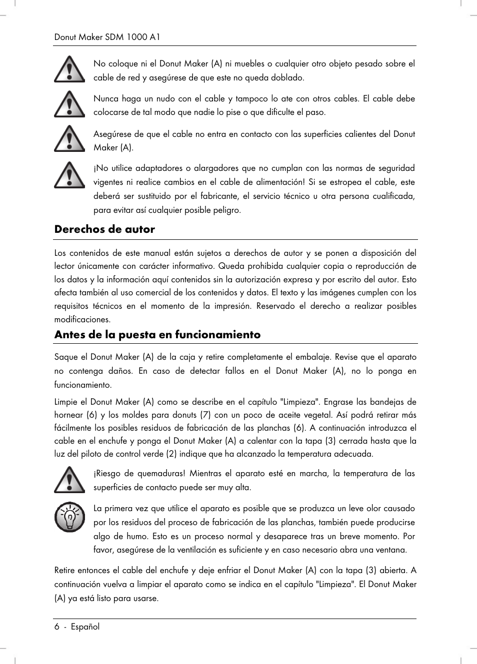 Derechos de autor, Antes de la puesta en funcionamiento | Silvercrest SDM 1000 A1 User Manual | Page 8 / 70