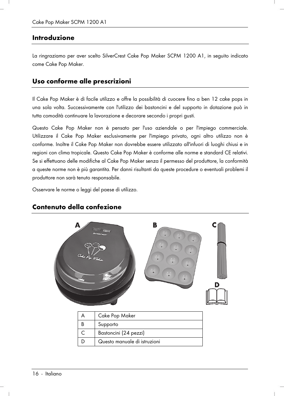 Introduzione, Uso conforme alle prescrizioni, Contenuto della confezione | Silvercrest SCPM 1200 A1 User Manual | Page 18 / 70