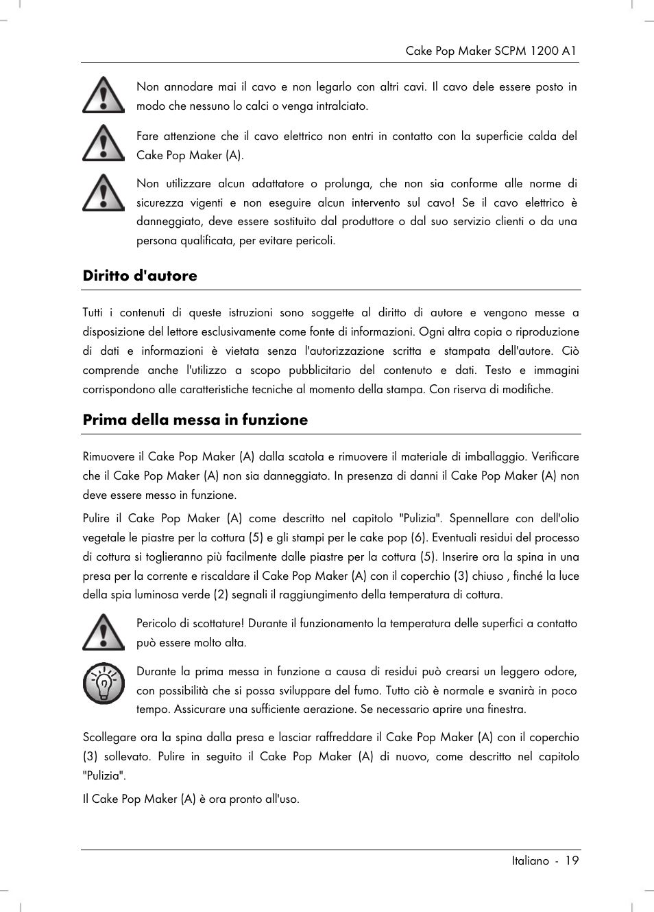 Diritto d'autore, Prima della messa in funzione | Silvercrest SCPM 1200 A1 User Manual | Page 21 / 70