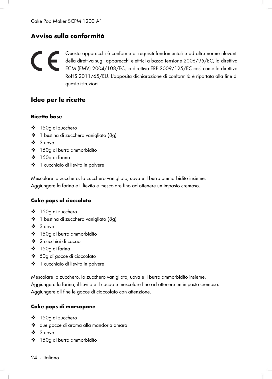 Avviso sulla conformità, Idee per le ricette | Silvercrest SCPM 1200 A1 User Manual | Page 26 / 70