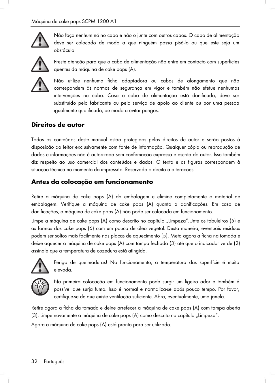 Direitos de autor, Antes da colocação em funcionamento | Silvercrest SCPM 1200 A1 User Manual | Page 34 / 70