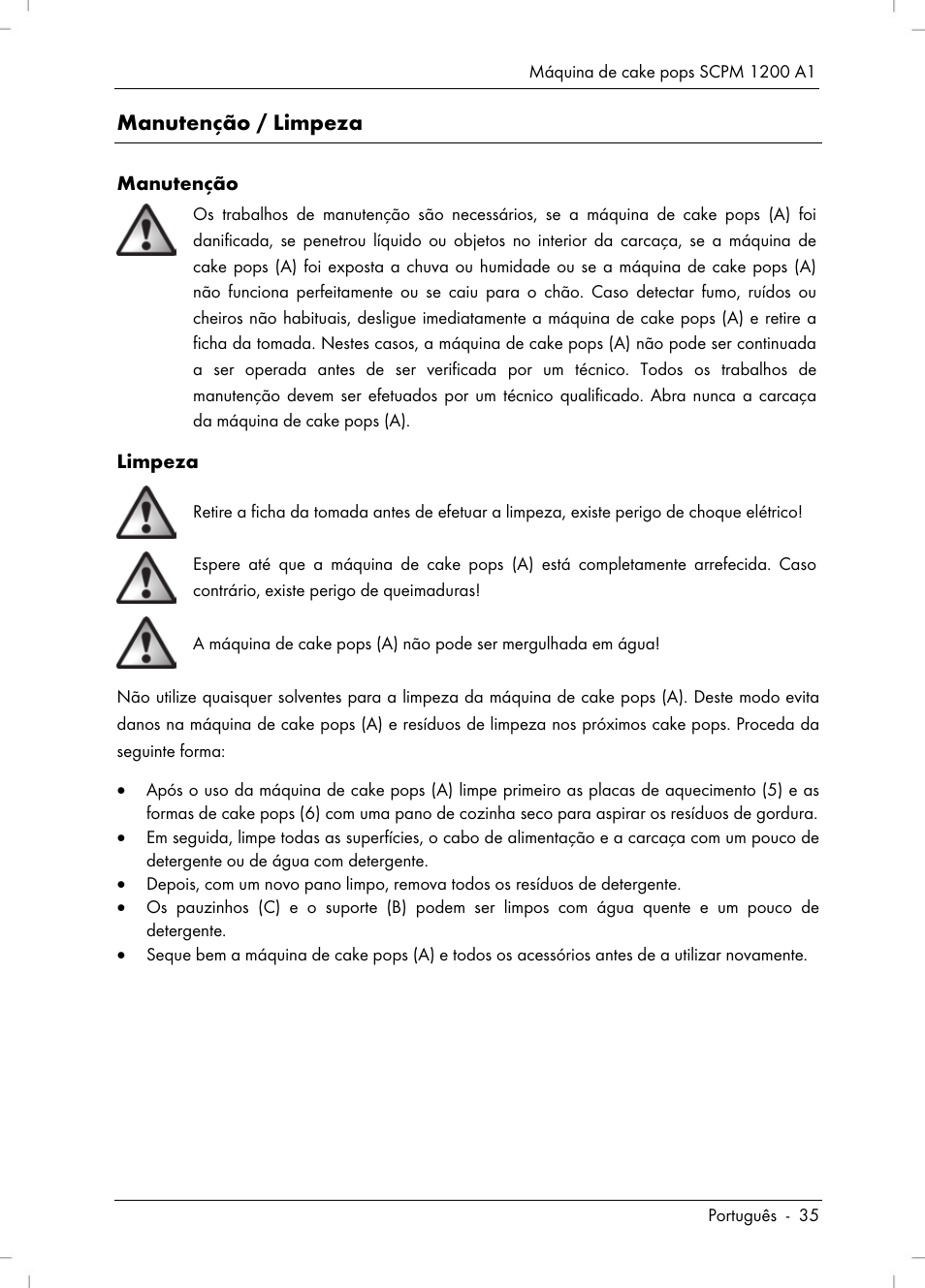 Manutenção / limpeza | Silvercrest SCPM 1200 A1 User Manual | Page 37 / 70