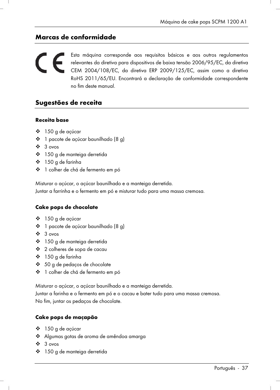 Marcas de conformidade, Sugestões de receita | Silvercrest SCPM 1200 A1 User Manual | Page 39 / 70