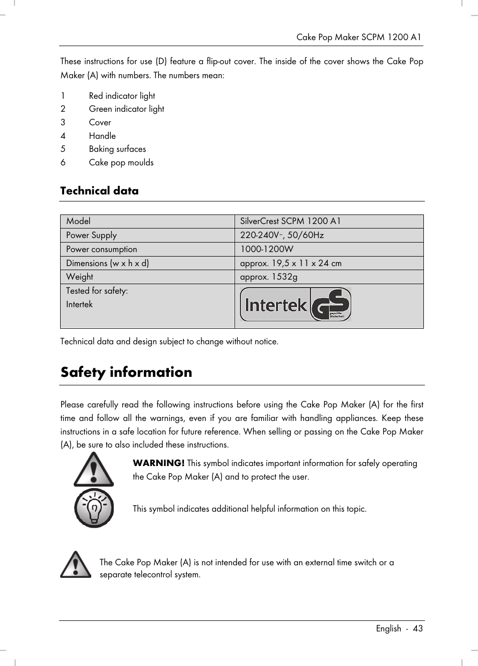 Safety information, Technical data | Silvercrest SCPM 1200 A1 User Manual | Page 45 / 70