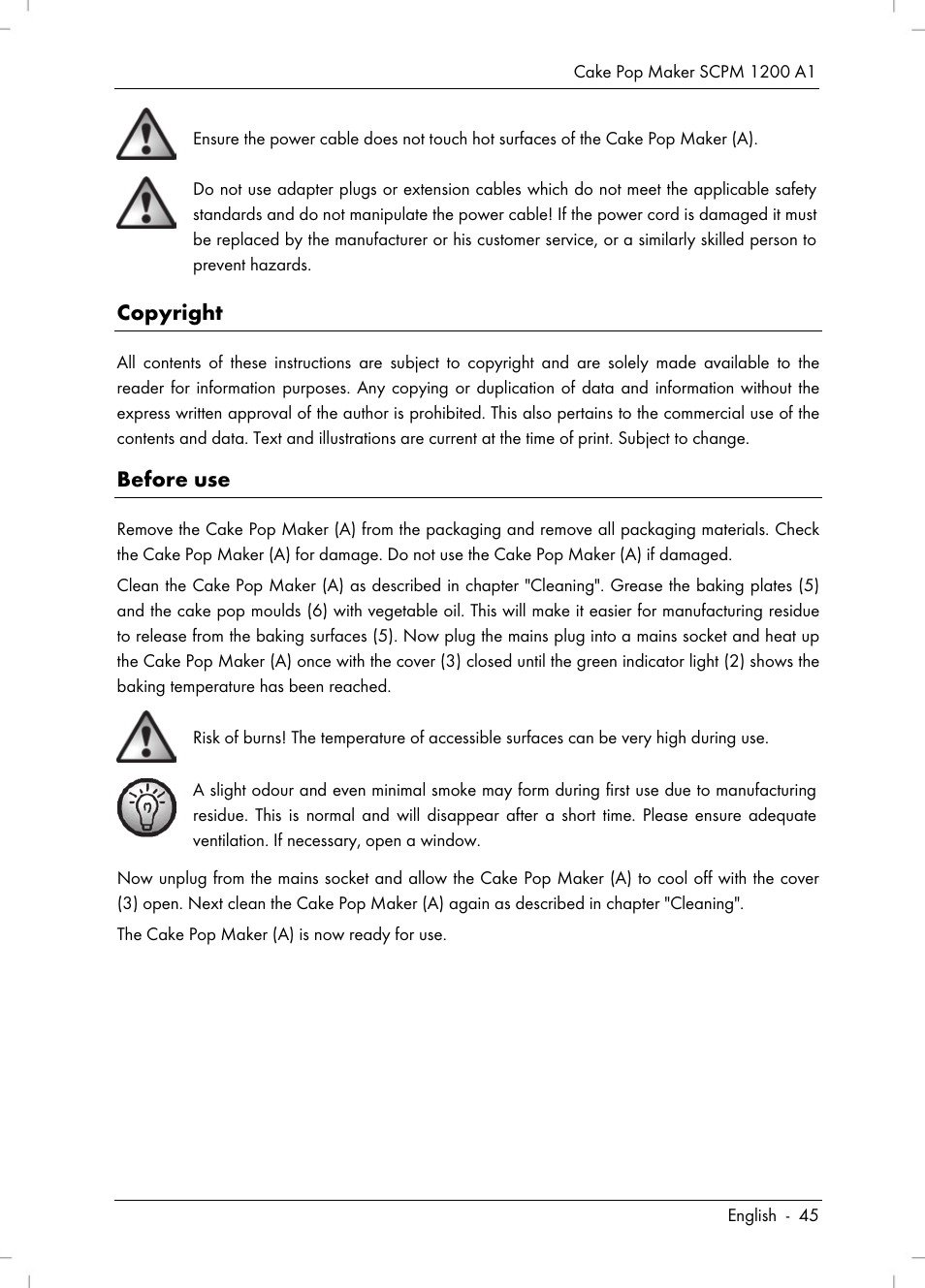 Copyright, Before use | Silvercrest SCPM 1200 A1 User Manual | Page 47 / 70