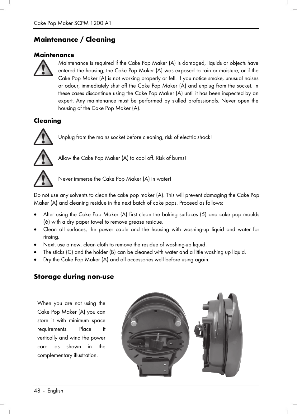 Maintenance / cleaning, Storage during non-use | Silvercrest SCPM 1200 A1 User Manual | Page 50 / 70