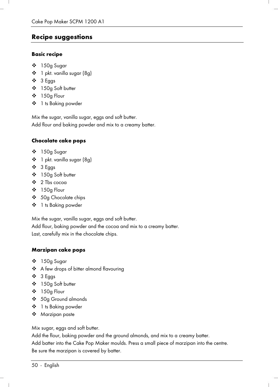 Recipe suggestions | Silvercrest SCPM 1200 A1 User Manual | Page 52 / 70