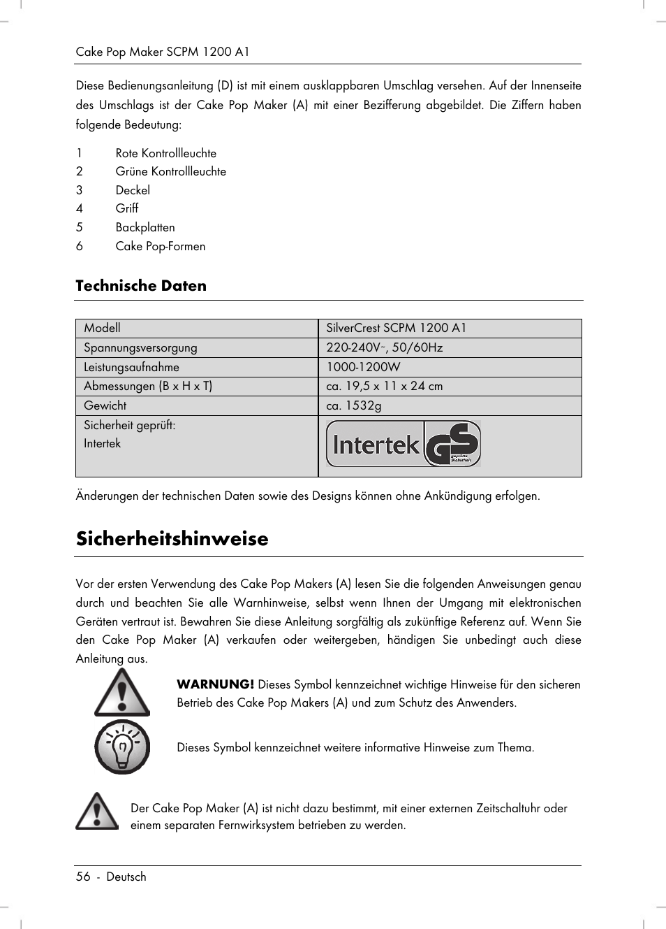 Sicherheitshinweise, Technische daten | Silvercrest SCPM 1200 A1 User Manual | Page 58 / 70