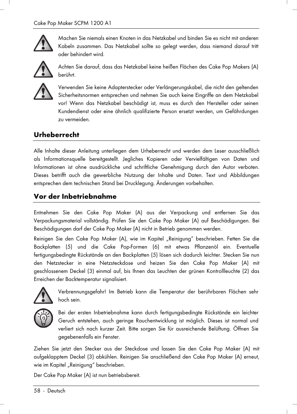 Urheberrecht, Vor der inbetriebnahme | Silvercrest SCPM 1200 A1 User Manual | Page 60 / 70