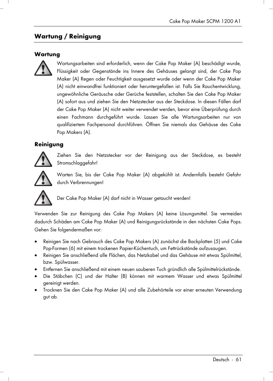Wartung / reinigung | Silvercrest SCPM 1200 A1 User Manual | Page 63 / 70