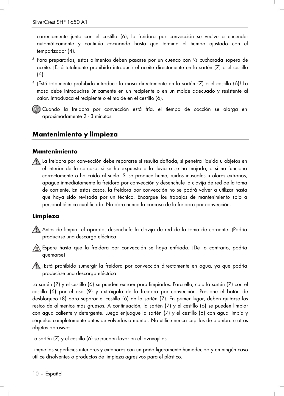Mantenimiento y limpieza | Silvercrest SHF 1650 A1 User Manual | Page 12 / 84