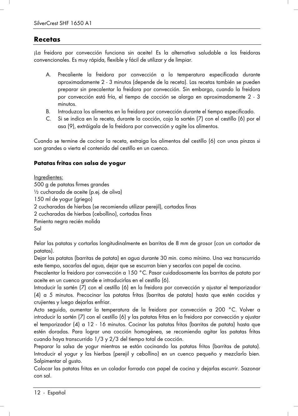 Recetas | Silvercrest SHF 1650 A1 User Manual | Page 14 / 84