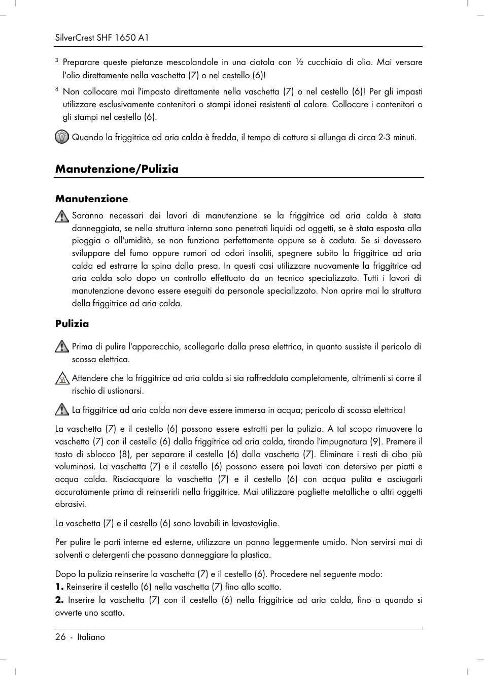 Manutenzione/pulizia | Silvercrest SHF 1650 A1 User Manual | Page 28 / 84