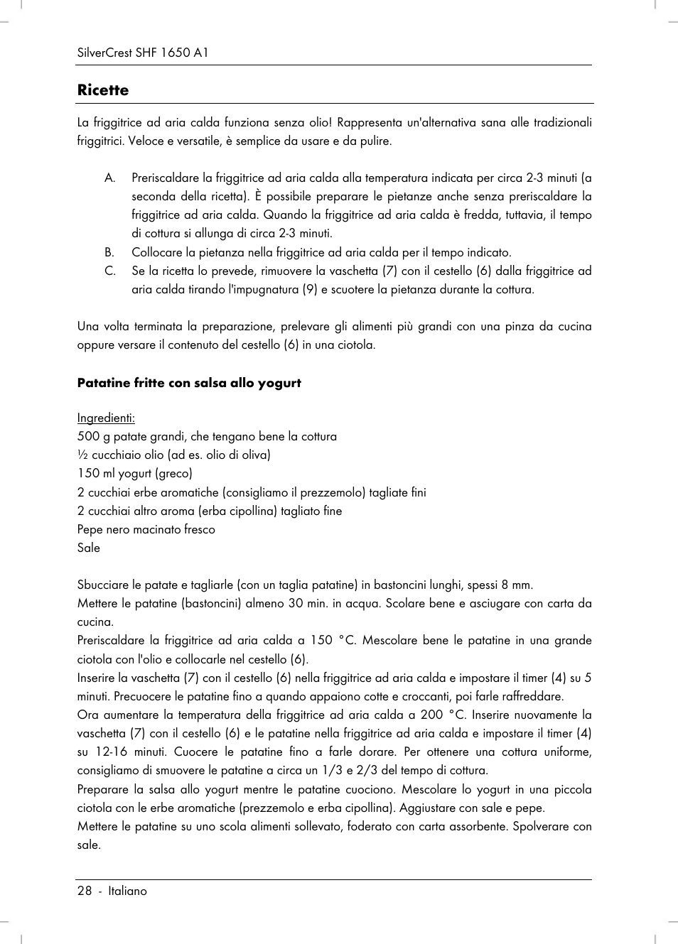 Ricette | Silvercrest SHF 1650 A1 User Manual | Page 30 / 84