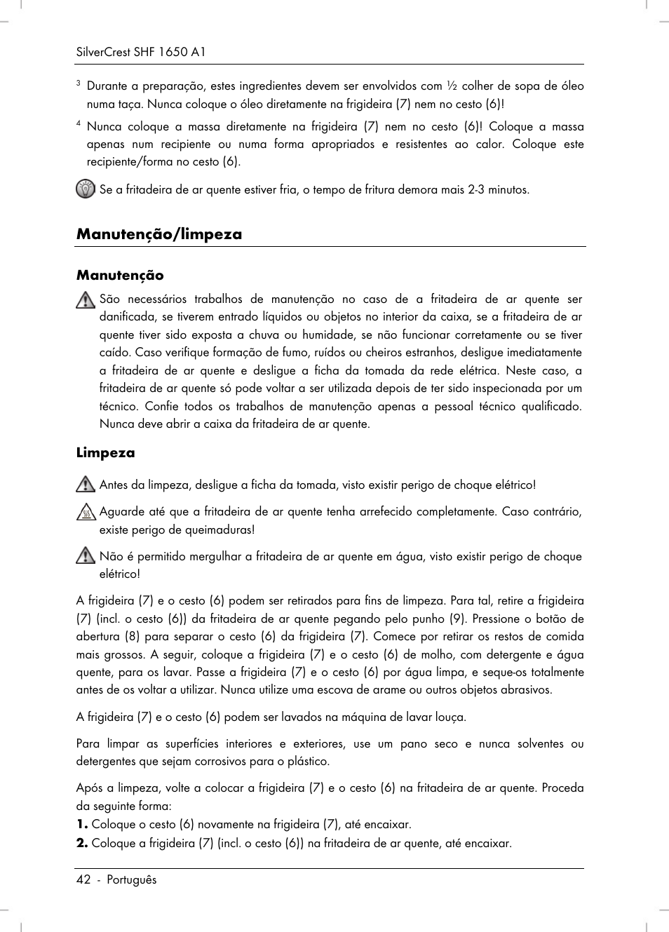 Manutenção/limpeza | Silvercrest SHF 1650 A1 User Manual | Page 44 / 84