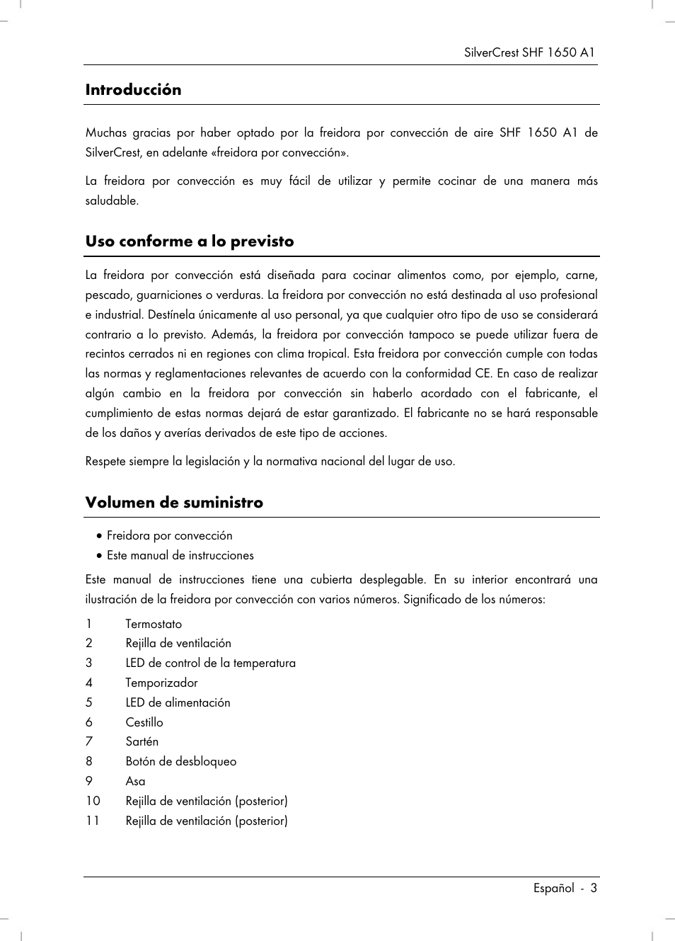 Introducción, Uso conforme a lo previsto, Volumen de suministro | Silvercrest SHF 1650 A1 User Manual | Page 5 / 84